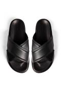 NA-KD Leather Padded Crossed Strap Slippers - Black