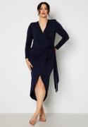 John Zack Curve Long Sleeve Wrap Maxi Dress Navy 48 (UK20)