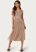 AngelEye Short Sleeve Sequin Embellished Midi Dress Taupe L (UK14)