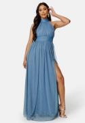 Goddiva Tie Neck Maxi Dress With Split Dusty Blue S (UK10)