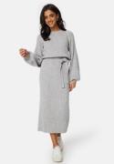 BUBBLEROOM Round Neck Rib Knitted Midi Dress  Grey melange M