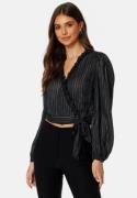 BUBBLEROOM Taylin Frill Wrap Blouse Black M