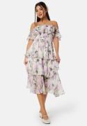 Goddiva Floral Bardot Pleated Midi Dress Multi L (UK14)
