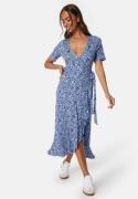 Happy Holly Frill Wrap Dress Blue/Patterned 52/54
