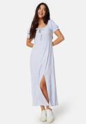 BUBBLEROOM Front Tie Long Viscose Dress Light blue/Patterned S