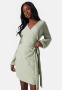 BUBBLEROOM Pleated Wrap Short Dress Dusty green XL