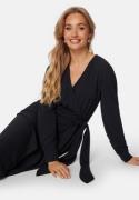 BUBBLEROOM Peach Midi Wrap Dress Black XS