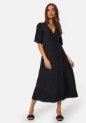 BUBBLEROOM Linen Blend Wrap Dress Black XS