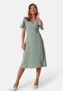 VILA Lovie S/S Wrap Midi Dress Green Milieu AOP:LOL 40