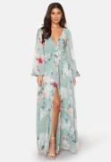 Goddiva Floral Long Sleeve Chiffon Maxi Dress Green XXS (UK6)