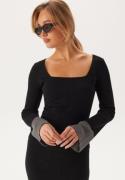 BUBBLEROOM Contrast Rib Knitted Top Black L