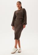 BUBBLEROOM Round Neck Rib Knitted Midi Dress  Brown 3XL