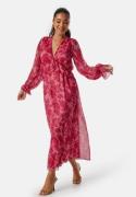 Bubbleroom Occasion Frill L/S Chiffon Midi Dress Pink/Floral S