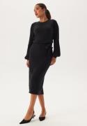 BUBBLEROOM Round Neck Rib Knitted Midi Dress  Black XL