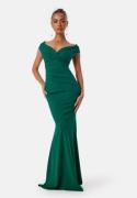 Goddiva Bardot Pleat Maxi Dress Emerald S (UK10)