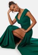 Goddiva Bardot Pleat Maxi Split Dress Dark green XXS (UK6)