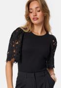 BUBBLEROOM Contrast Lace Sleeve Top Black XL