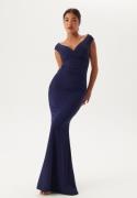 Goddiva Bardot Pleat Maxi Dress Dark blue XXL (UK18)