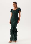 Goddiva Sequin Tiered Hem Maxi Dress Dark Green S (UK10)