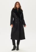 Chiara Forthi Fur Collar Belted Wool Blend Coat Black M