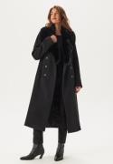 Chiara Forthi Fur Collar Belted Wool Blend Coat Black M