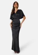 Bubbleroom Occasion Wrap Satin Gown Black 40