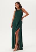 Bubbleroom Occasion Drapy-Back Slit Satin Gown Dark green 44