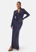 Bubbleroom Occasion Sparkling Ruched Slit Gown Navy XS