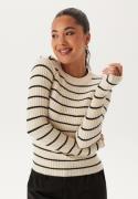 Pieces Pccrista LS O-Neck Knit Birch Stripes:BLACK NARROW S