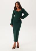 BUBBLEROOM Square V-neck puff sleeve midi dress Dark green S