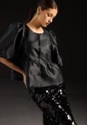 Bubbleroom Occasion Puff Sleeve Peplum Satin Blouse Black M