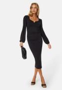 BUBBLEROOM Square V-neck puff sleeve midi dress Black M