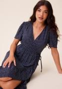 Happy Holly Evie Puff Sleeve Midi Wrap Dress Dark blue/Dotted 44/46