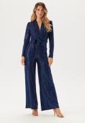 John Zack Sequin Wide Leg Jumpsuit Navy L (UK14)