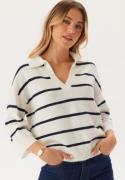 Pieces Pcmikela 3/4 V-NECK POLO KNIT  Cloud Dancer Stripes:maritime  X...