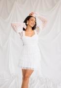 Bubbleroom Occasion L/S Lace Frill Mini Dress White 38
