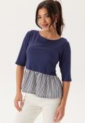 Happy Holly Fabric Mix Top Navy/Striped 40/42