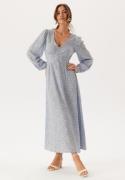 BUBBLEROOM Viscose V-neck Maxi Dress Light blue/Patterned 36