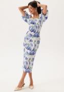 BUBBLEROOM Volume Sleeve Midi Dress White/Floral XS