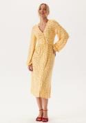 BUBBLEROOM Midi Button Volume Sleeve Dress Light yellow/Patterned XL