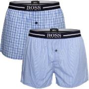 BOSS 2P Woven Boxer Shorts With Fly Blå bomull Small Herre