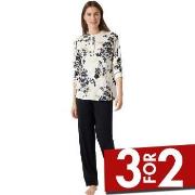 Schiesser Contemporary Nightwear Pyjama Interlock Svart/Hvit 44 Dame