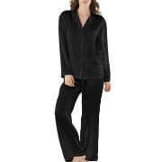 Damella Woven Silk Plain Pyjamas Set Svart silke Small Dame