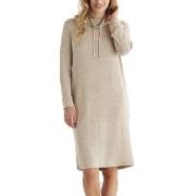 Damella Knitted Long Sleeve Lounge Dress Beige Large Dame