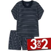 Schiesser Just Stripes Short Pyjamas Marine bomull 38 Dame