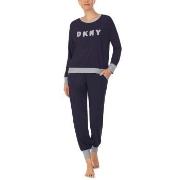 DKNY New Signature Long Sleeve Top and Jogger PJ Marine X-Small Dame