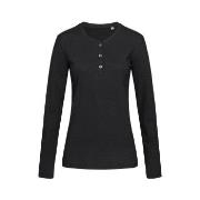 Stedman Sharon Henley Long Sleeve For Women Svart ringspunnet bomull S...