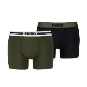 Puma 2P Everyday Placed Logo Boxer Svart/Grønn bomull Medium Herre