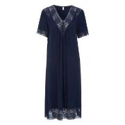 Damella Plain Lace Short Sleeve Nightdress Marine viskose X-Large Dame