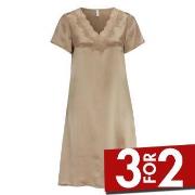 Damella Woven Silk Plain Nightdress Nougat silke Large Dame
